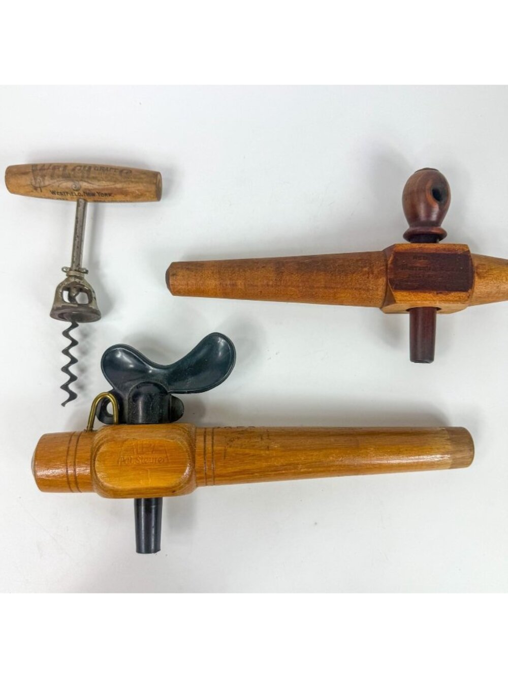 Vintage Bar Vinery Decor Wine Cask Barrel Wooden Taps set of 2 Corkscrew